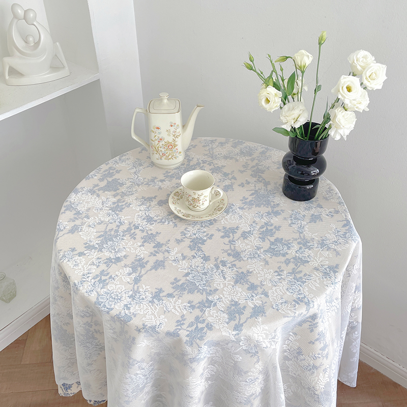 INS Minimalist Rural Style Blue Floral Lace Tablec...